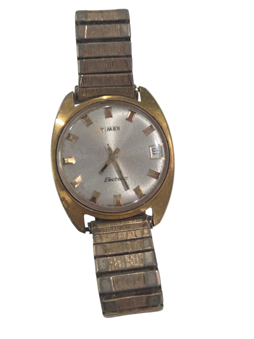 Vintage 1970s Timex Electronic Gold Tone Date Watch Speidel Band